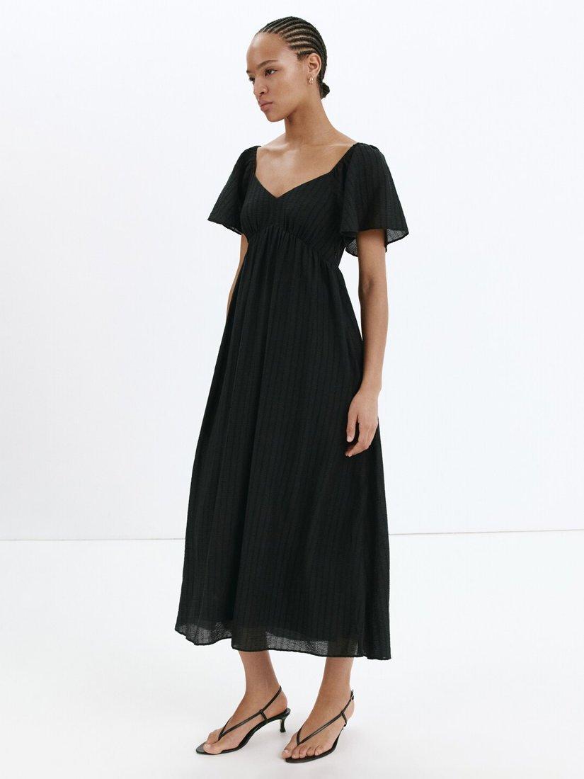 mango textured flowy dress MANGO - Textured Dress with draped neckline Beige