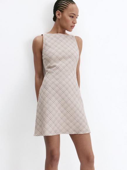 Mango Check A-Line Mini Dress Raw, Raw