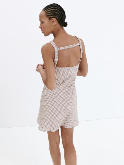 Mango Check A-Line Mini Dress Raw - view 2, Raw