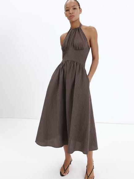 Mango Check Sleeveless Midi Dress, Brown, Brown