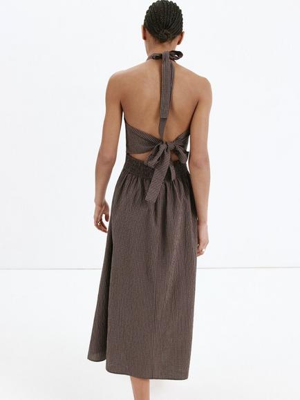 Mango Check Sleeveless Midi Dress, Brown - view 2, Brown
