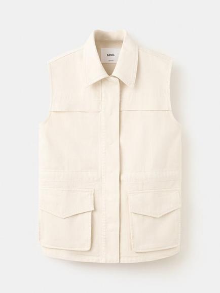 Mango Cotton Patch Pocket Gilet Vest, Raw - view 2, Raw