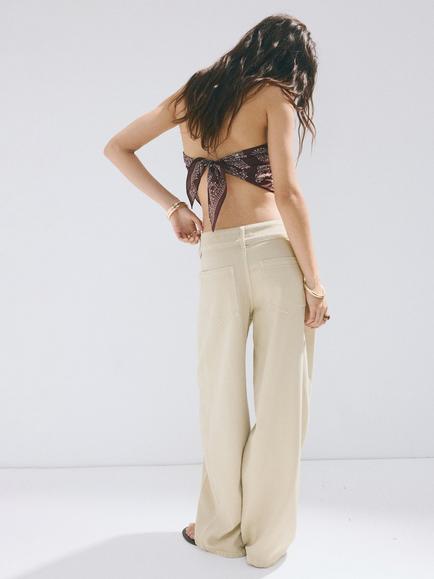 Mango High Rise Wide Leg Balloon Jeans, Khaki - view 2, Khaki