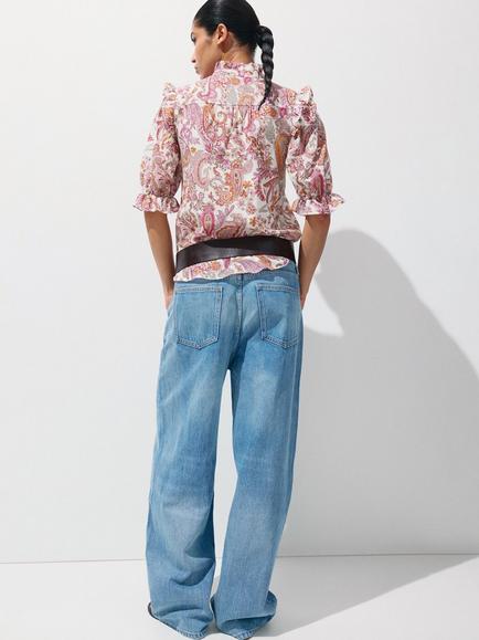 Mango Paisley Ruffled Puff Sleeve Blouse, Off White - view 2, Off White