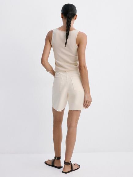Mango Low Rise Frayed Hem Denim Shorts, Raw - view 2, Raw