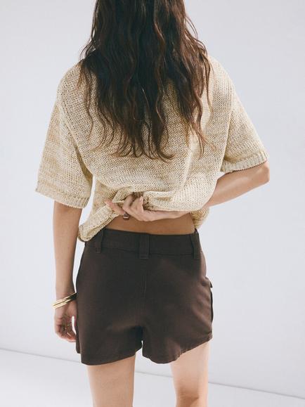 Mango Cotton Rich Cargo Mini Skort, Chocolate - view 2, Chocolate