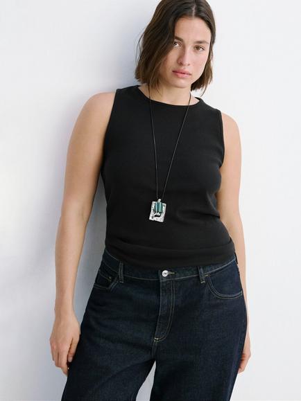 Mango Racerback Tank Top, Black, Black