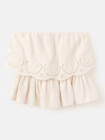 Mango Cotton Scallop Embroidered Bardot Top, Raw, Raw
