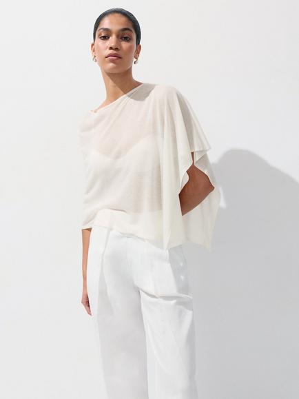 Mango Asymmetric Draped Cape Top, Off White, Off White