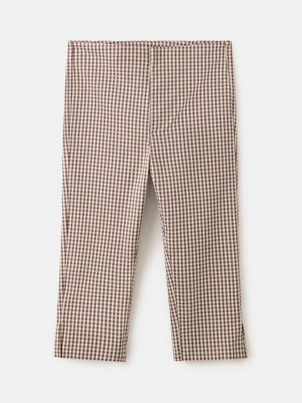 Mango Linen Gingham Check Capri Trousers, Brown, Brown