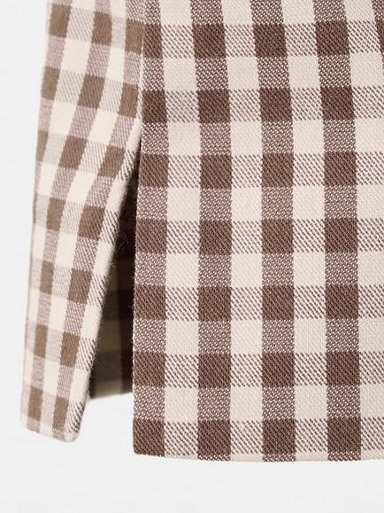 Mango Linen Gingham Check Capri Trousers, Brown - view 2, Brown