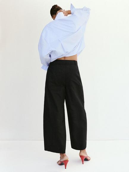 Mango Linen Rich Wide Leg Culotte Trousers, Black - view 2, Black