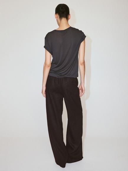 Mango Linen Wide Leg Trousers, Brown - view 2, Chocolate