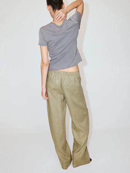 Mango Linen Wide Leg Trousers, Khaki - view 2, Khaki