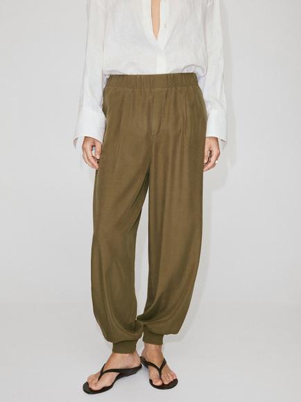 Mango Wide Leg Pleated Trousers, Khaki, Khaki