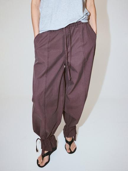 Mango Tie Cuff Balloon Trousers, Plum, Plum