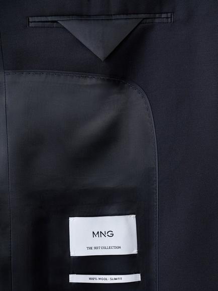 Mango Wool Two-Button Single-Breasted Blazer, Navy - view 2, Navy