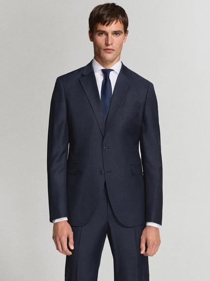 Mango Pure Wool Single Breasted Tailored Blazer, Marine Blue, Marine Blue