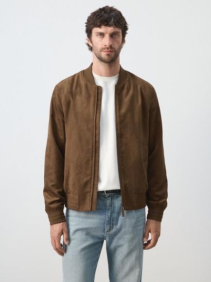 Mango Faux Leather Bomber Jacket, Cognac, Cognac