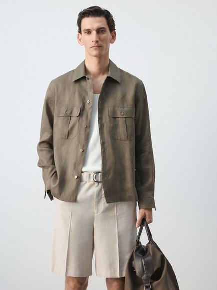 Mango Linen Overshirt, Mink, Mink