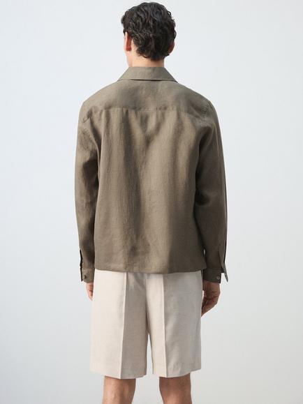 Mango Linen Overshirt, Mink - view 2, Mink