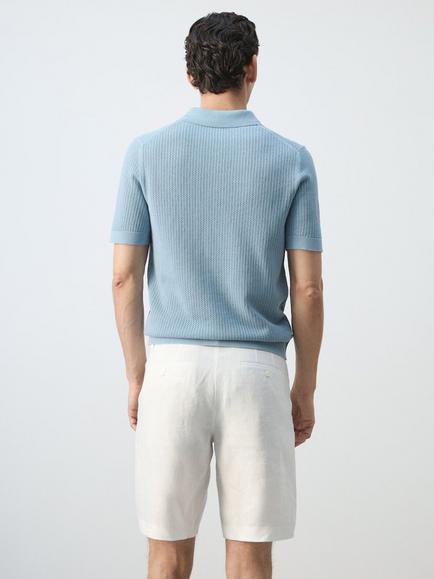 Mango Pointelle Short Sleeve Polo Shirt - view 2, Aqua