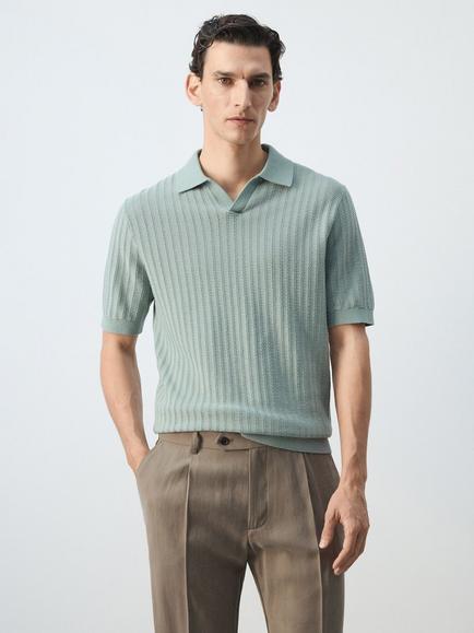 Mango Textured Regular Fit Polo Shirt, Emerald, Emerald