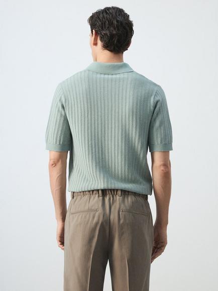 Mango Textured Regular Fit Polo Shirt, Emerald - view 2, Emerald
