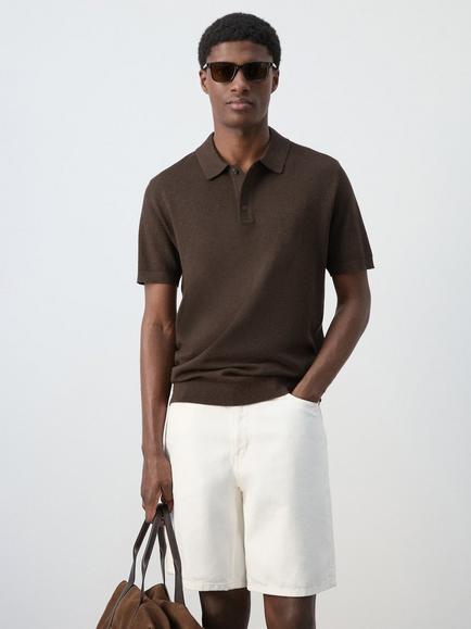 Mango Tailored Short Sleeve Polo Shirt, Brown