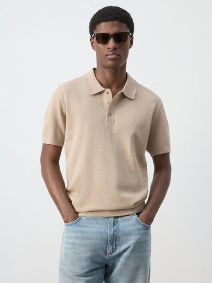 Mango Tailored Short Sleeve Polo Shirt, Beige