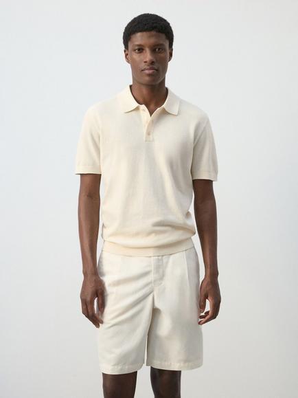Mango Fine Knit Polo Shirt, Ivory