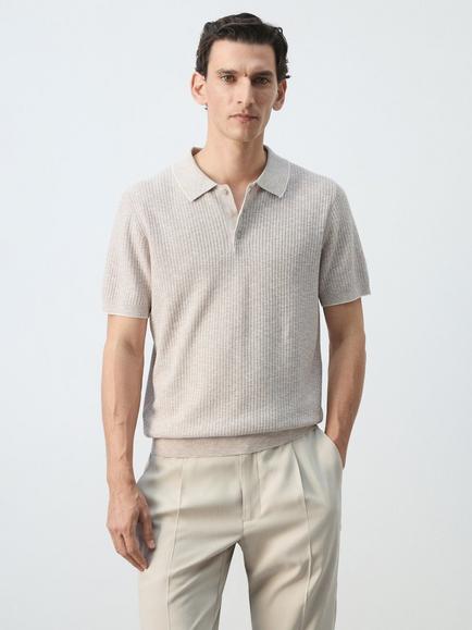 Mango Short Sleeve Polo Shirt, Sand
