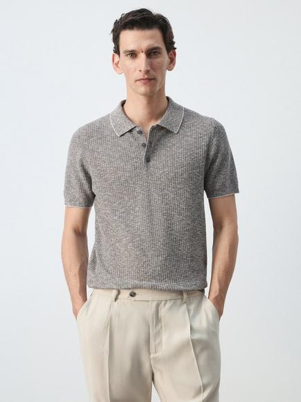 Mango Short Sleeve Polo Shirt, Grey