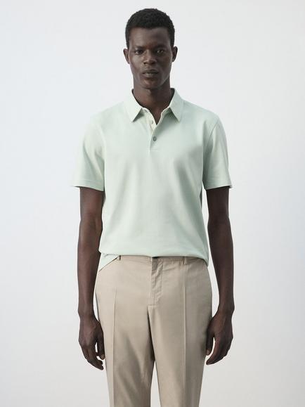 Mango Slim Fit Short Sleeve Polo Shirt, Pastel Green, Pastel Green