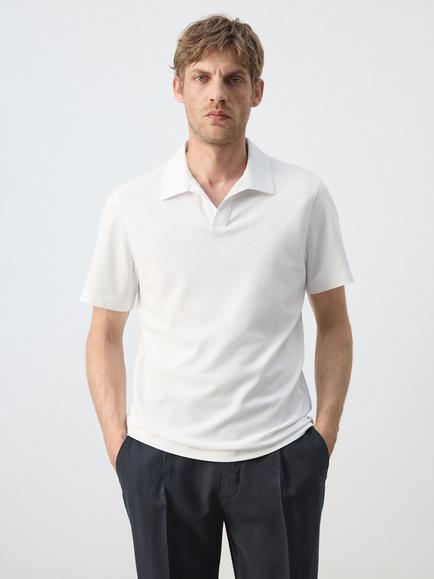 Mango Open Neck Polo Shirt, White