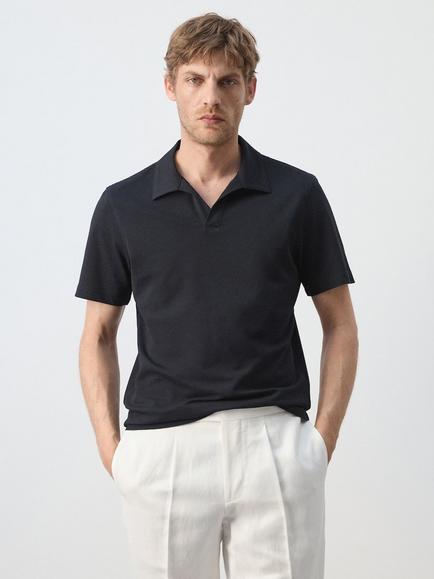 Mango Cotton Regular Fit Polo Shirt, Navy, Navy