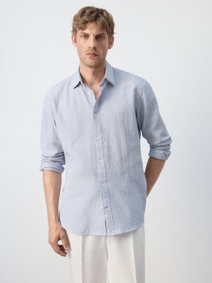 Mango Cotton Rich Shirt, Blue, Blue
