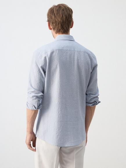 Mango Cotton Rich Shirt, Blue - view 2, Blue