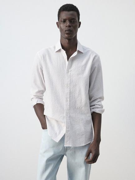 Mango Cotton Rich Shirt, Blue, Pale Pink
