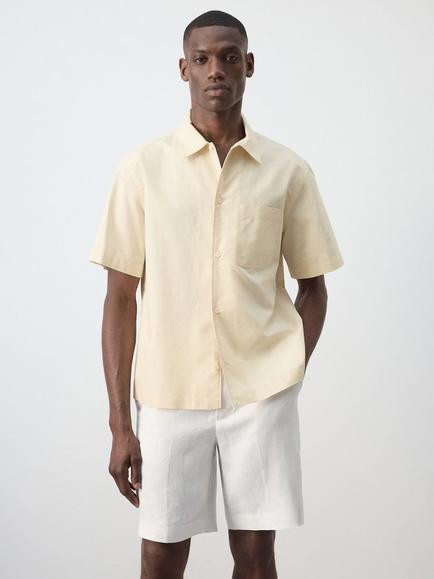 Mango Regular Fit Cotton Rich Short Sleeve Shirt, Vanilla, Vanilla