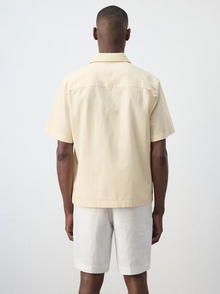 Mango Regular Fit Cotton Rich Short Sleeve Shirt, Vanilla - view 2, Vanilla