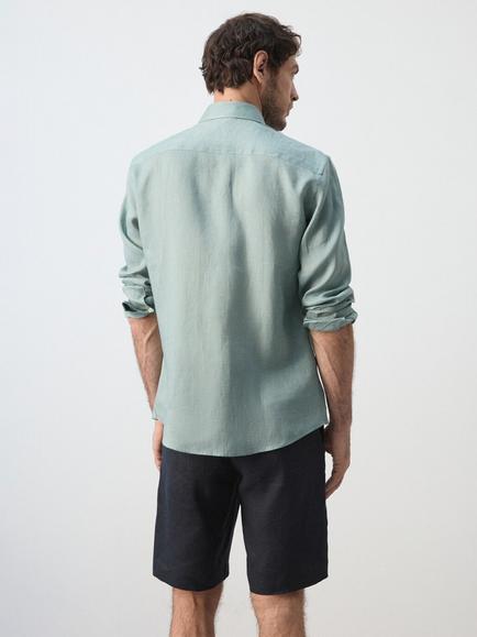 Mango Regular Fit Linen Shirt, Emerald - view 2, Emerald