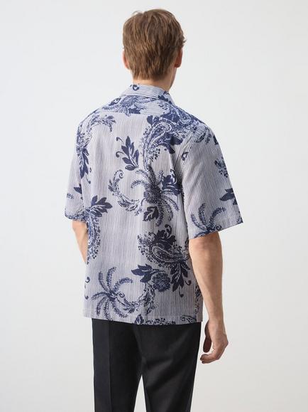 Mango Floral Cotton Regular Fit Short Sleeve Shirt, Ink - view 2, Ink