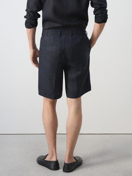 Mango Tailored Linen Shorts, Navy - view 2, Navy