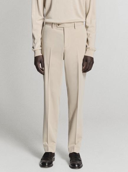 Mango Slim Fit Mid Rise Suit Trousers, Beige, Beige