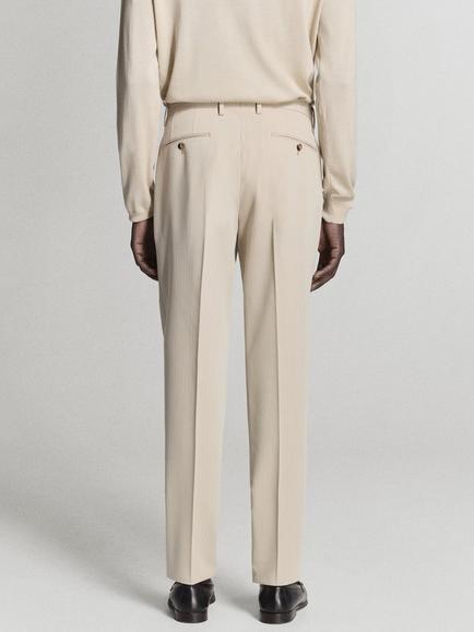 Mango Slim Fit Mid Rise Suit Trousers, Beige - view 2, Beige