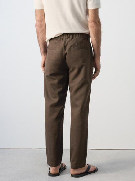 Mango Linen Blend Trousers, Chocolate - view 2, Chocolate