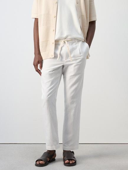 Mango Linen Blend Straight Leg Trousers, Off White, Off White