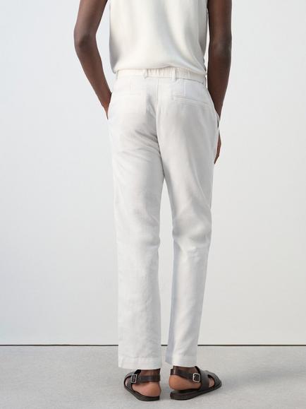 Mango Linen Blend Straight Leg Trousers, Off White - view 2, Off White