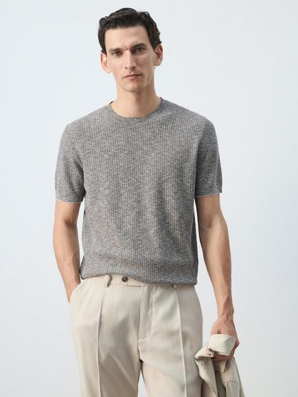 Mango Regular Fit Crew Neck Knit T-Shirt, Navy, Navy